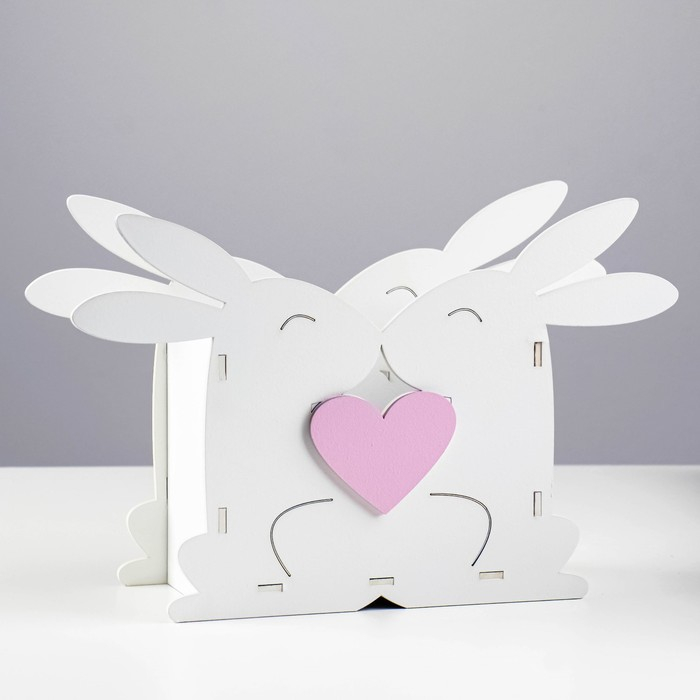 Кашпо деревянное "Зайчики" 16,5х25,4х8,6 см белый/розовый