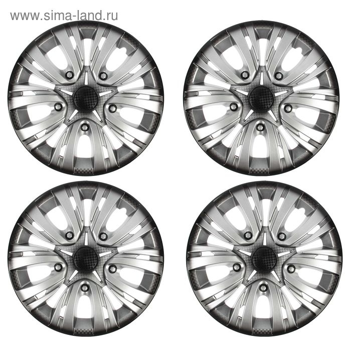 Колпаки колесные R14 Колпаки колесные R14 "ЛИОН", серебристо-черный карбон, набор 4 шт.
