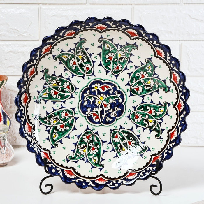 Ляган Риштанская Керамика Ляган Риштанская Керамика "Цветы", 32 см, синий, глубокий