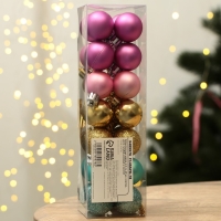 Шары ёлочные новогодние, на Новый год, пластик, d=3 см, 28 шт., цвет голубой, розовый и золотой Шары ёлочные новогодние, на Новый год, пластик, d=3 см, 28 шт., цвет голубой, розовый и золотой