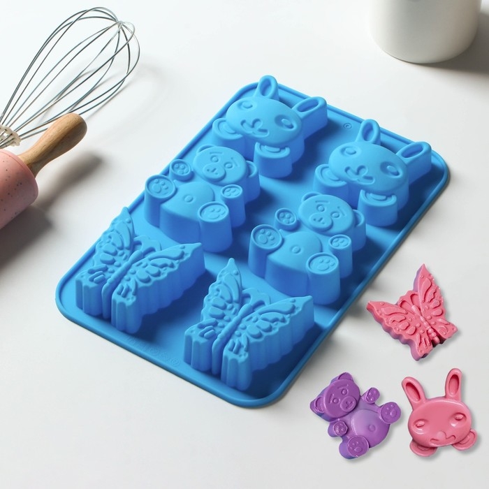 Форма для выпечки Доляна «Животные. Зоопарк», силикон, 26×17 см, 6 ячеек (7,2×6,4 см), цвет МИКС Форма для выпечки Доляна «Животные. Зоопарк», силикон, 26×17 см, 6 ячеек (7,2×6,4 см), цвет МИКС