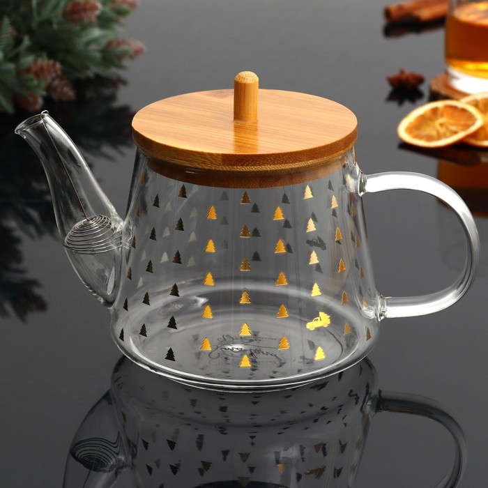 Чайник заварочный стеклянный с бамбуковой крышкой Дорого внимание «Время чудес», 600 мл Чайник заварочный стеклянный с бамбуковой крышкой Дорого внимание «Время чудес», 600 мл