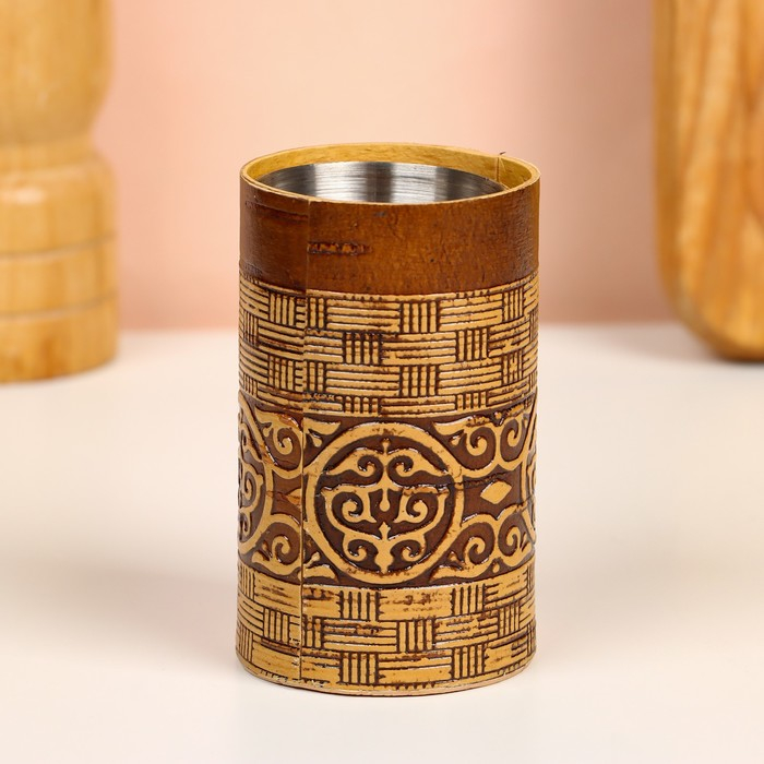 Набор стопок &laquo;Герб России&raquo;, 4 шт, в тубусе, 4,5&times;4,5&times;9 см, береста