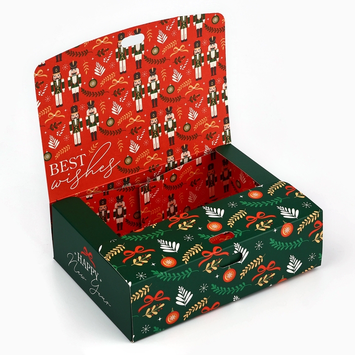 Коробка подарочная новогодняя складная двухсторонняя &laquo;Щелкунчик&raquo;, 16.5 х 12.5 х 5 см, БЕЗ ЛЕНТЫ, Новый год