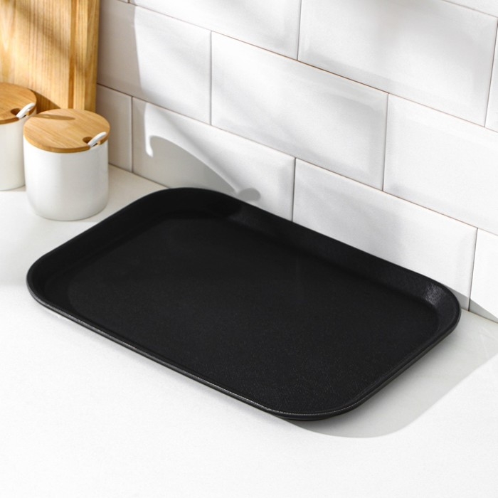 Поднос прорезиненный, 35&times;25 см, цвет чёрный