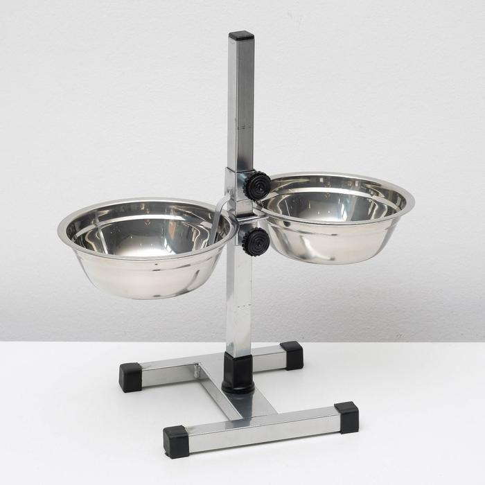 Подставка с мисками, 2 х 1 л, высота 40 см, разборная с верхним фиксатором, хром Подставка с мисками, 2 х 1 л, высота 40 см, разборная с верхним фиксатором, хром