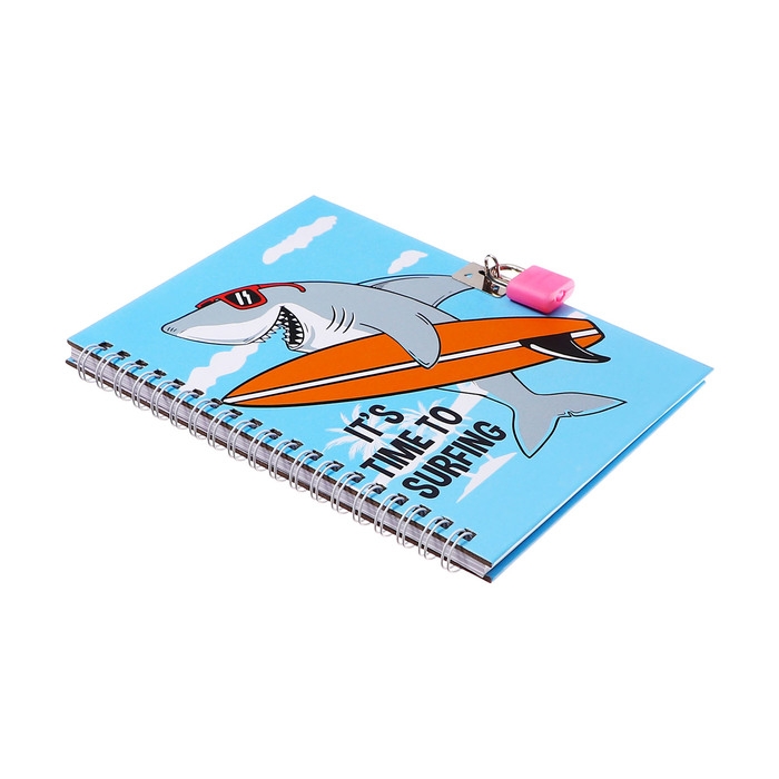 Записная книжка подарочная, 45 листов, линия, на замке, на гребне, Акула (17,8х13см)