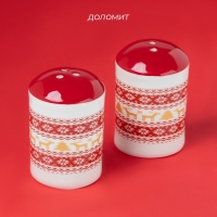 Новогодний набор для специй Доляна &laquo;Финский лес&raquo;, 2 предмета: солонка 50 мл, перечница 50 мл, керамика, цвет белый