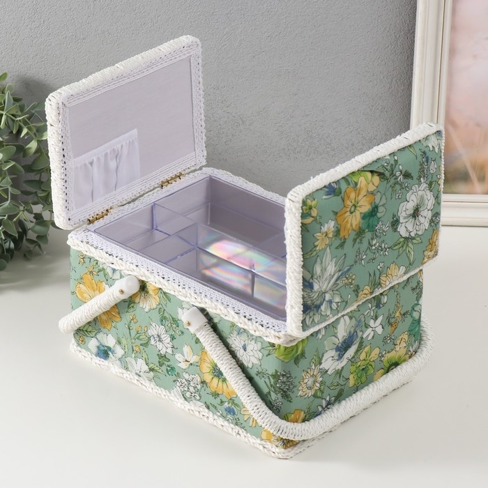Шкатулка для рукоделия Шкатулка для рукоделия "Зелёная цветочная полянка" 19х26х14,5 см