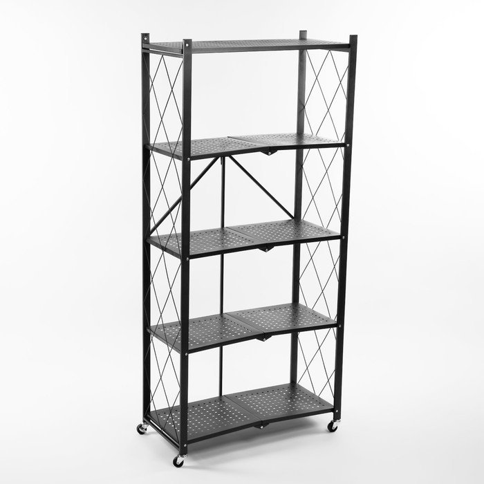Стеллаж складной на колесах, 5 полок, 72&times;36&times;162,5см, цвет чёрный матовый