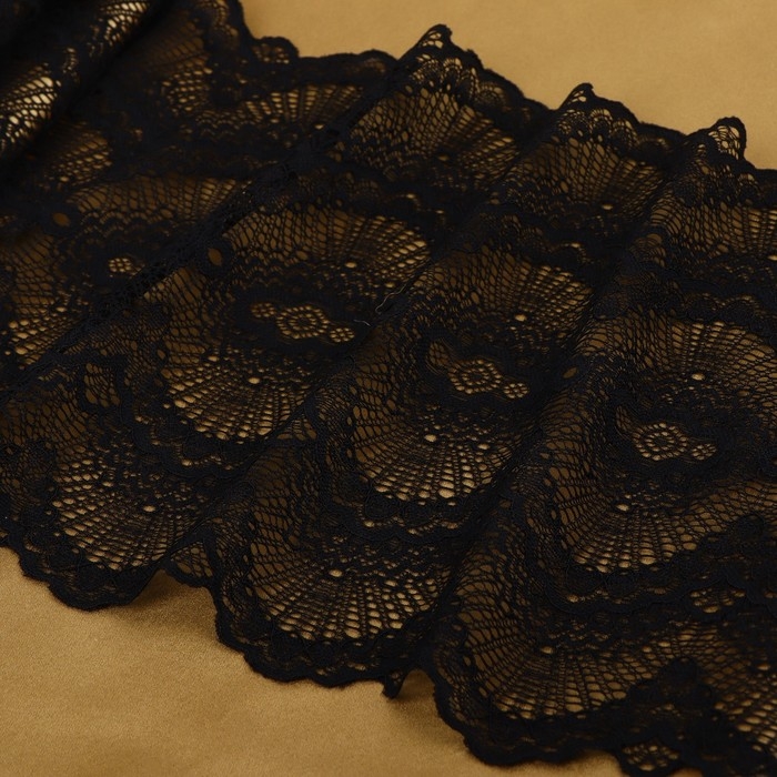 Кружевная эластичная ткань, 240 мм &times; 2,7 &plusmn; 0,5 м, цвет чёрный