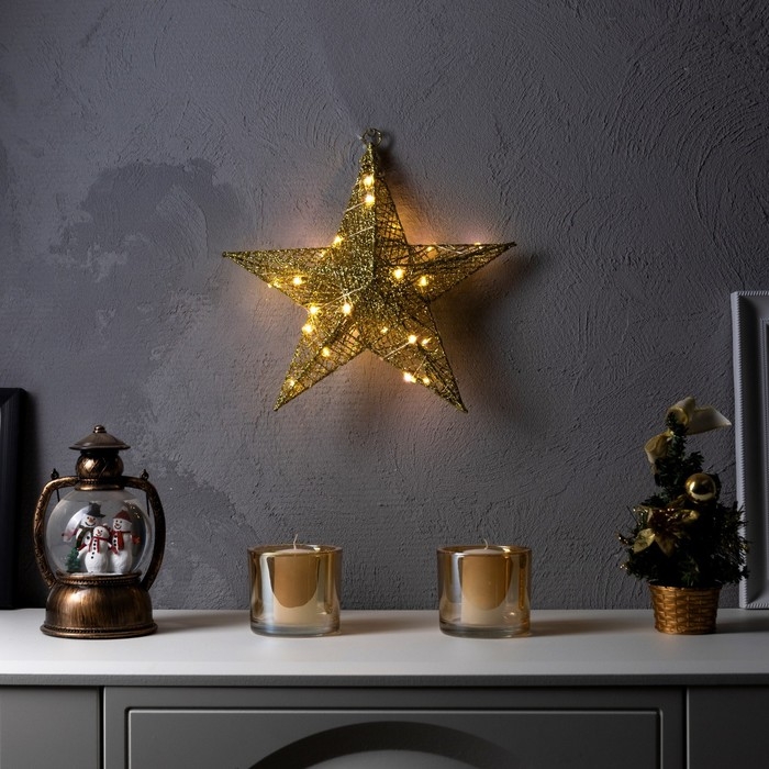 Светодиодная фигура «Золотистая звезда» 30.5 см, металл, батарейки ААх2 (не в комплекте), свечение тёплое белое Светодиодная фигура «Золотистая звезда» 30.5 см, металл, батарейки ААх2 (не в комплекте), свечение тёплое белое
