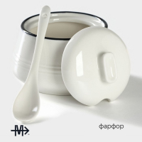Сахарница фарфоровая с ложкой Magistro «Морской бриз», 250 мл, цвет белый Сахарница фарфоровая с ложкой Magistro «Морской бриз», 250 мл, цвет белый