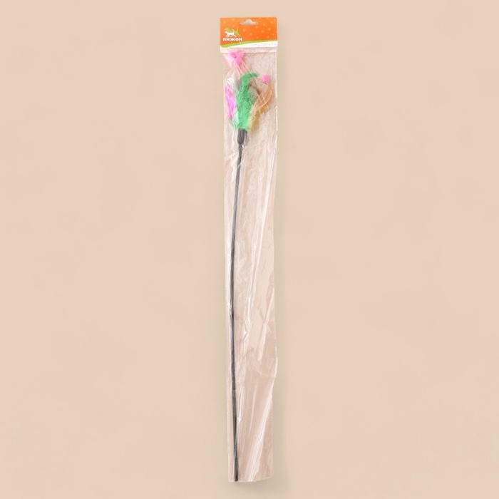 Дразнилка с перьями и усиками, 50 см, микс цветов