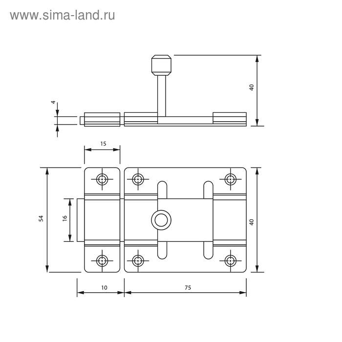 Задвижка дверная ЗД 002, 75 мм, оцинкованная