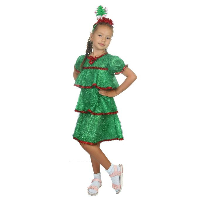 Карнавальный костюм &laquo;Ёлочка искристая&raquo;, кокошник, платье ярусами, р. 32, рост 122-128 см