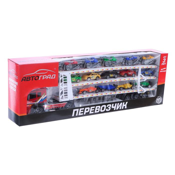Грузовик инерционный «Автовоз», с 15 машинами и мотоциклами Грузовик инерционный «Автовоз», с 15 машинами и мотоциклами