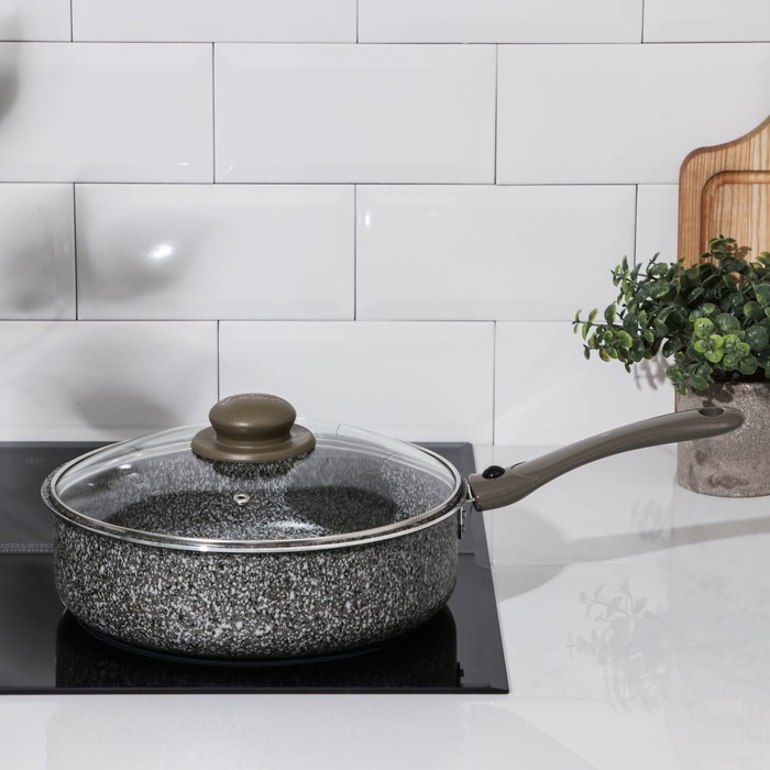 Сотейник Onyx, d=24 см, стеклянная крышка, съёмная ручка, антипригарное покрытие, цвет серый Сотейник Onyx, d=24 см, стеклянная крышка, съёмная ручка, антипригарное покрытие, цвет серый