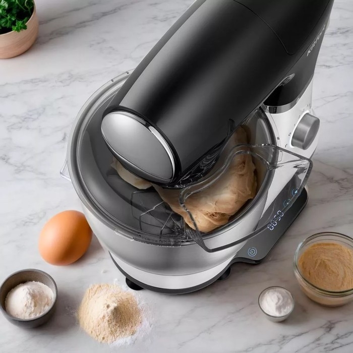 Миксер Kitfort КТ-3441, планетарный, 1000 Вт, 5.5 л, 8 скоростей, чёрно-серебристый