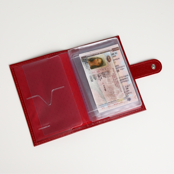 Обложка для автодокументов на кнопке, TEXTURA, цвет красный Обложка для автодокументов на кнопке, TEXTURA, цвет красный