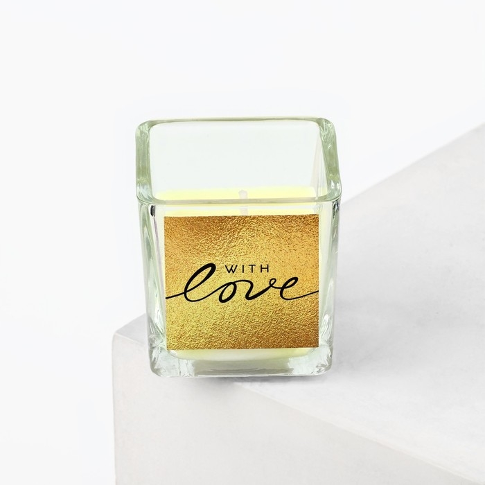 Ароматическая свеча в стекле &laquo;With love&raquo;, аромат миндаль, 5,3 х 5,3 х 5,5 см.