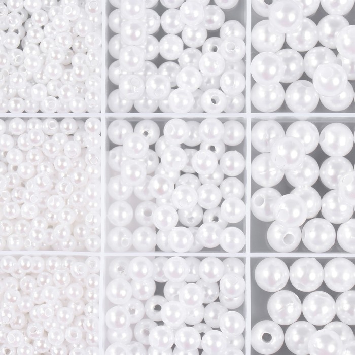 Бусины в шкатулке "Белый перламутр" 12 делений 10х13,5х1,8 см