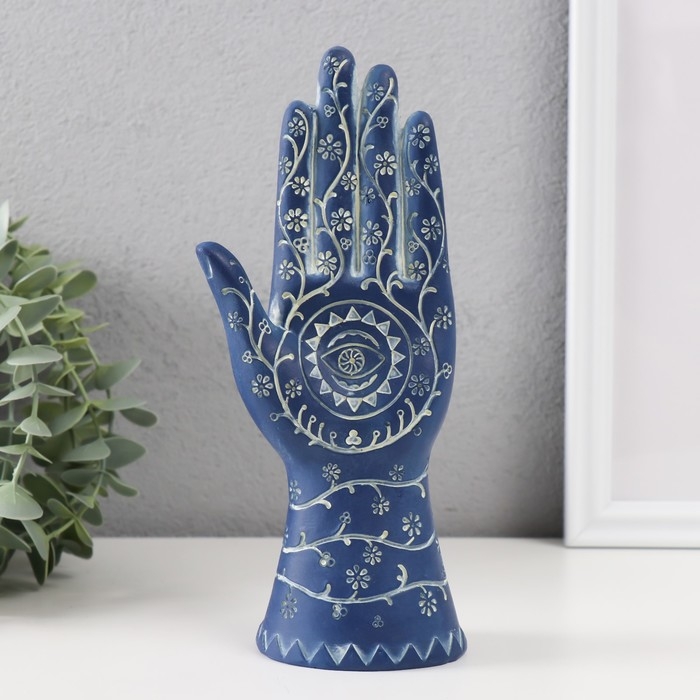 Сувенир полистоун Сувенир полистоун "Рука Фатимы. Цветочный узор. Хамса" синий 9,5х6х21 см