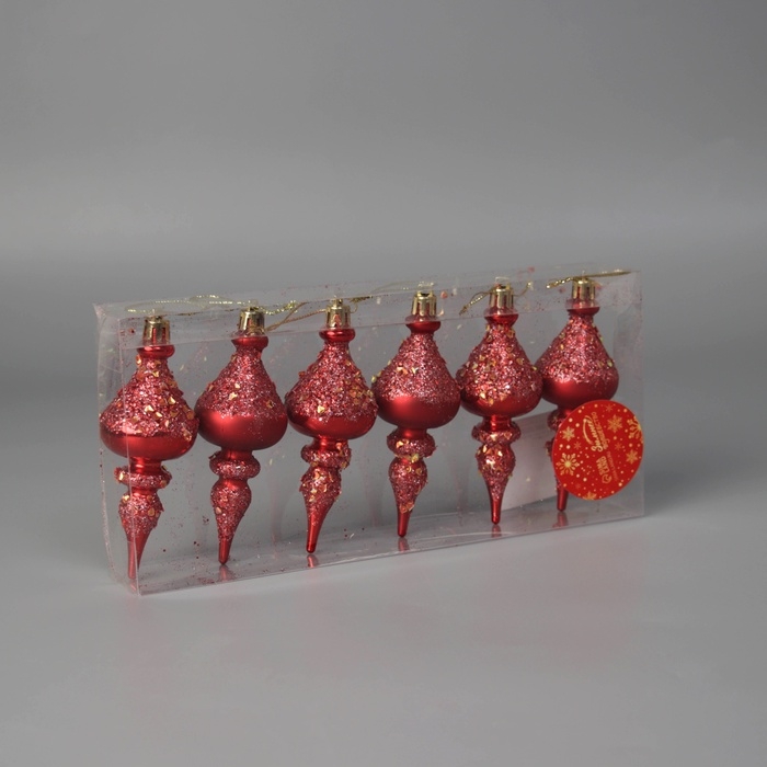 Ёлочная игрушка Ёлочная игрушка "Сосульки фигурные блеск" (набор 6 шт) 4х11 см, красный
