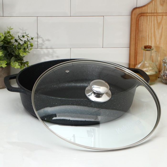 Сотейник, d=32 см, стеклянная крышка, литые ручки, антипригарное покрытие, цвет тёмный мрамор Сотейник, d=32 см, стеклянная крышка, литые ручки, антипригарное покрытие, цвет тёмный мрамор