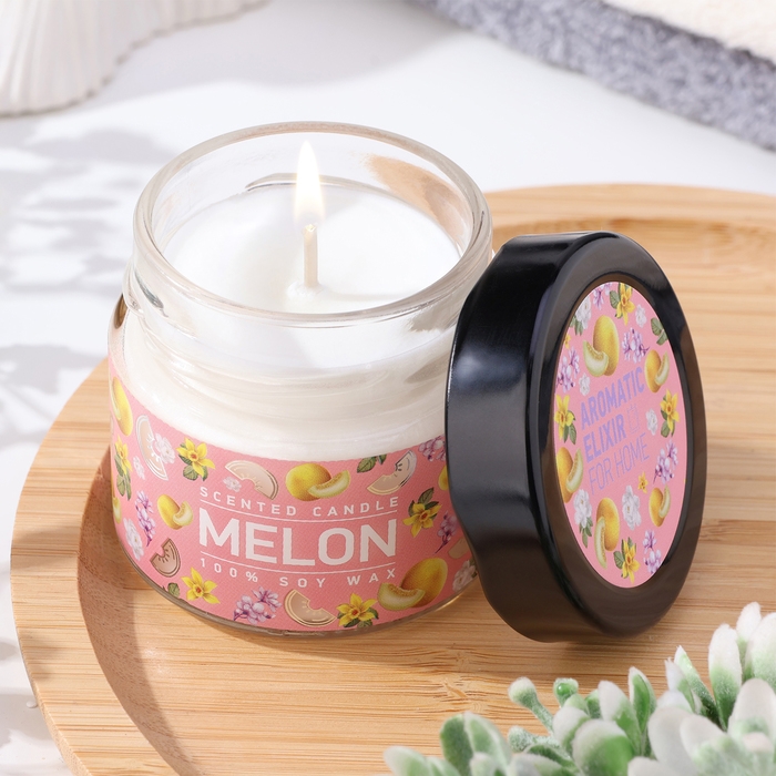 Свеча ароматическая в банке Свеча ароматическая в банке "Сочная дыня", совый воск, 80 г