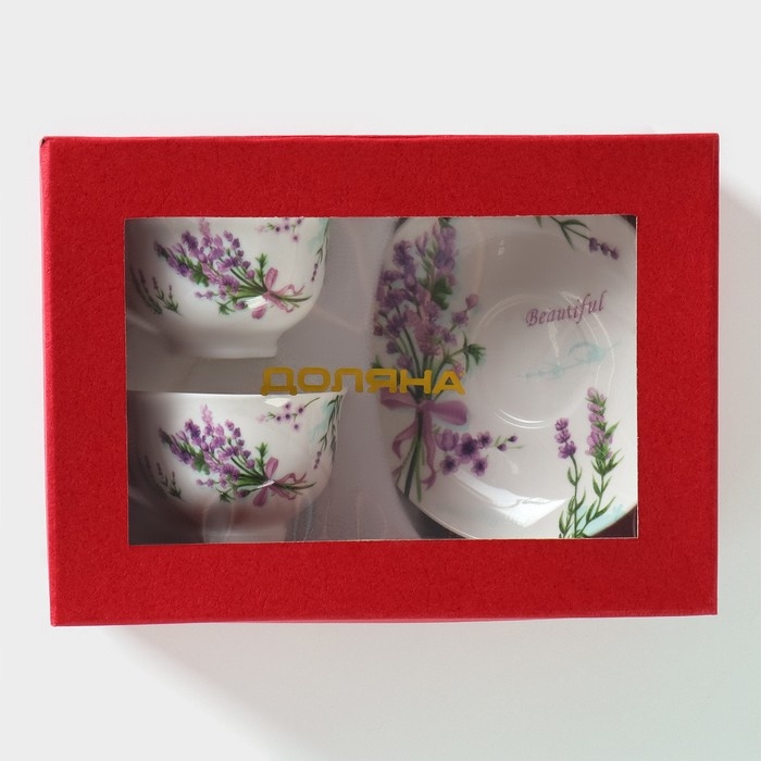 Набор фарфоровый кофейный Доляна «Лаванда», 4 предмета: 2 чашки 80 мл, 2 блюдца d=11,6 см, цвет белый Набор фарфоровый кофейный Доляна «Лаванда», 4 предмета: 2 чашки 80 мл, 2 блюдца d=11,6 см, цвет белый