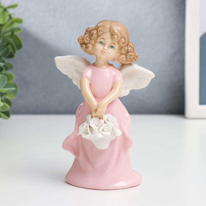 Сувенир Сувенир "Ангелочек-девочка с корзинкой белых роз" 14х5х8 см, МИКС