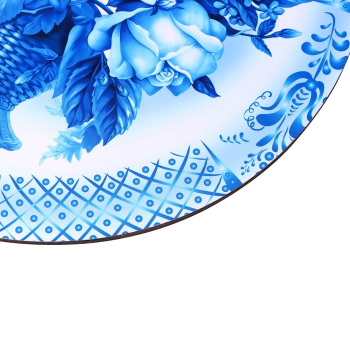 Доска разделочная и сервировочная круглая кухонная Доска разделочная и сервировочная круглая кухонная "Гжельская роспись", 25,5 см