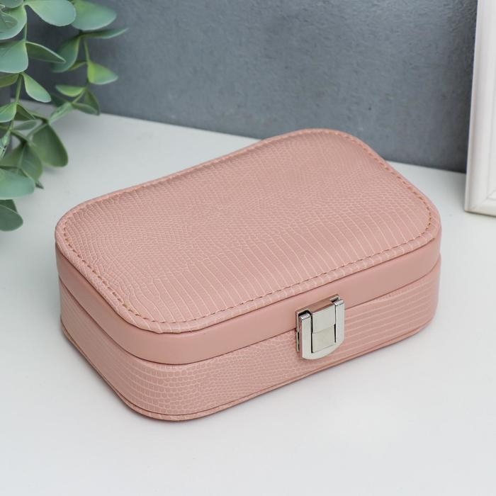 Шкатулка кожзам для украшений Шкатулка кожзам для украшений "Рептилия розовая" миниатюра комбинированная 4,5х10х15 см