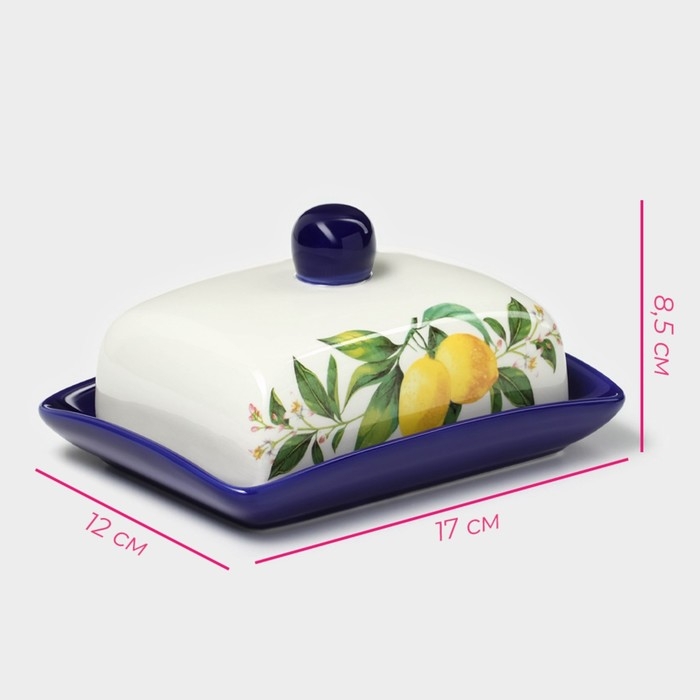 Маслёнка Доляна &laquo;Лимон&raquo;, 17&times;12&times;8,5 см, цвет белый