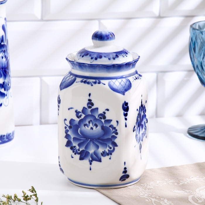 Банка «Каскад», для сыпучих продуктов, средняя, 1,25 л, H=19,5 см, гжель Банка «Каскад», для сыпучих продуктов, средняя, 1,25 л, H=19,5 см, гжель