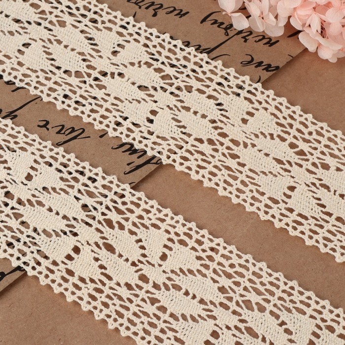 Кружево вязаное, 60 мм &times; 10 &plusmn; 1 м, цвет бежевый