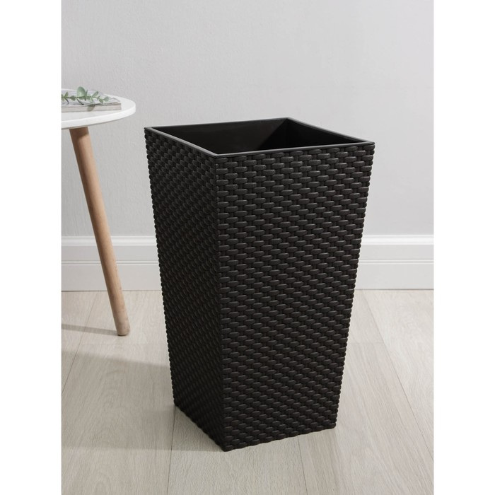 Кашпо для цветов со вставкой &laquo;Ротанг&raquo;, 21 л (11,2 л), цвет коричневый