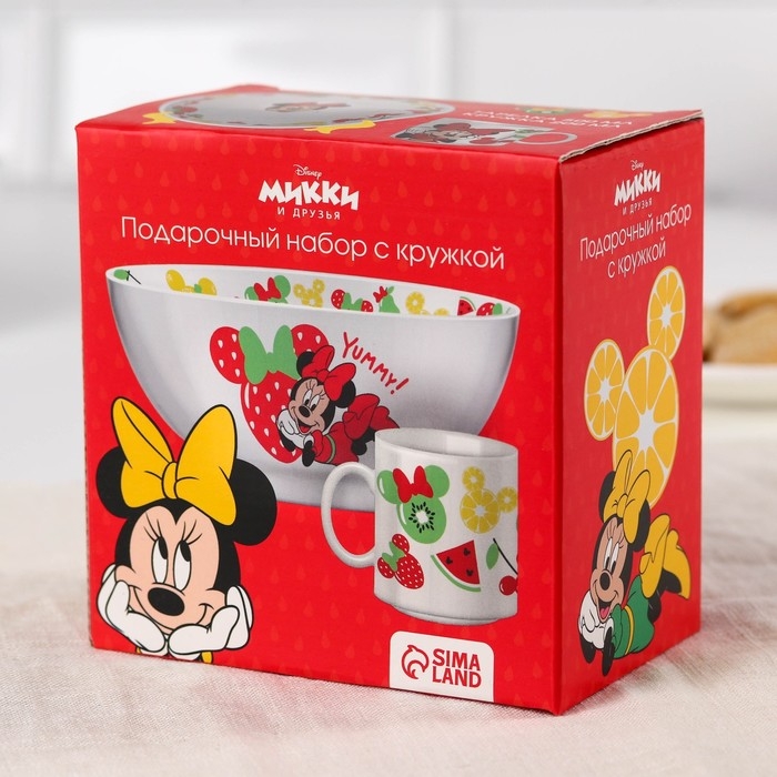 Набор детской посуды, 2 предмета: салатник, кружка, Минни Маус Набор детской посуды, 2 предмета: салатник, кружка, Минни Маус