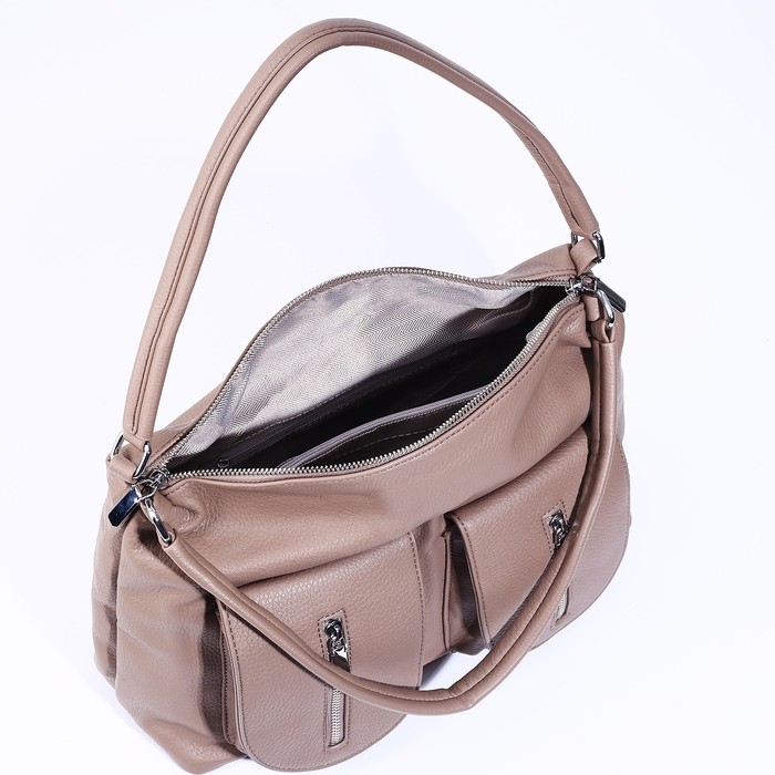 Сумка-тоут на молнии, 3 наружных кармана, цвет бежевый Сумка-тоут на молнии, 3 наружных кармана, цвет бежевый