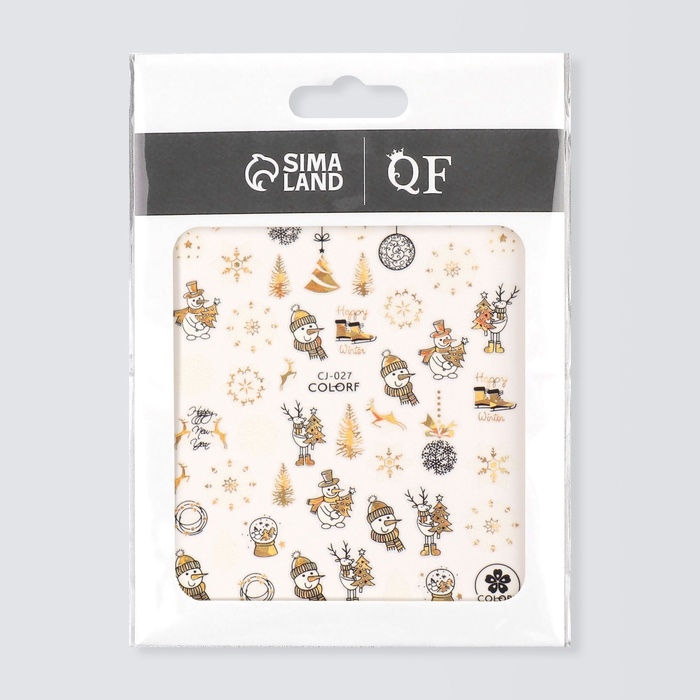 Новый год! Наклейки для ногтей &laquo;Снеговик&raquo;, металлизированные