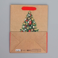 Пакет подарочный новогодний крафтовый вертикальный &laquo;Ёлочка&raquo;, MS 18 х 23 х 10 см, Новый год