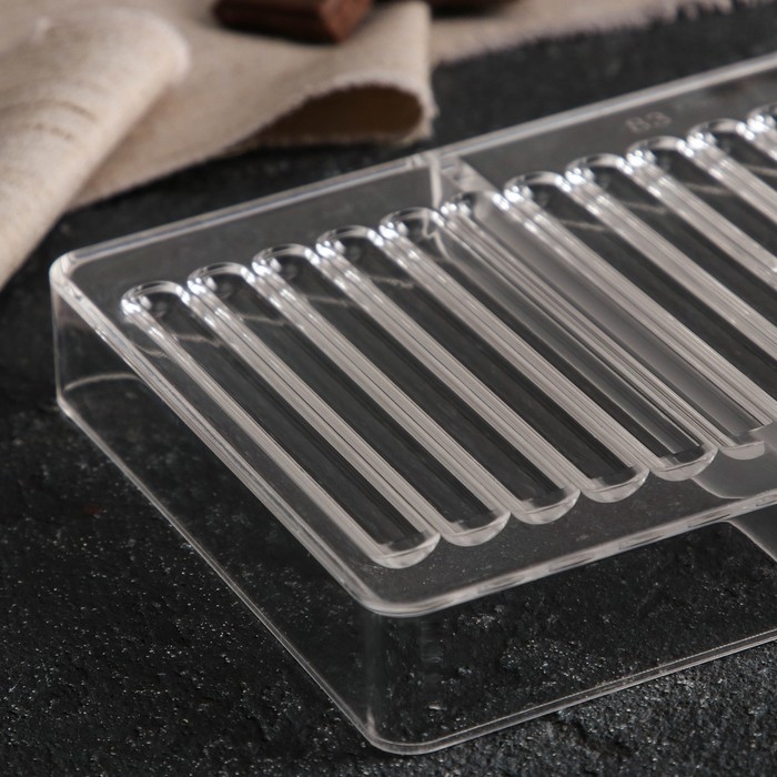 Форма для шоколада «Соломка», 20×12×2,5 см, 18 ячеек 8,5×0,5 см, цвет прозрачный Форма для шоколада «Соломка», 20×12×2,5 см, 18 ячеек 8,5×0,5 см, цвет прозрачный