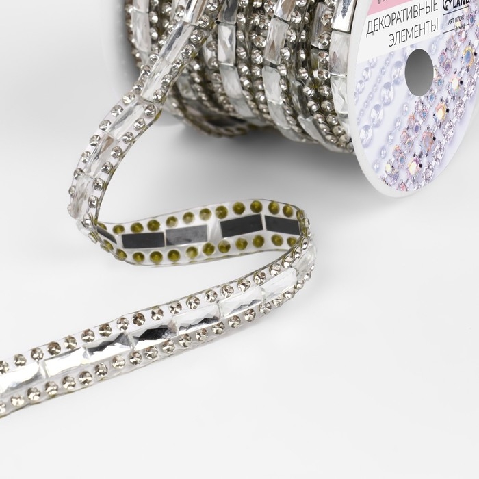 Стразы термоклеевые &laquo;Прямоугольник&raquo;, ширина - 8 мм, 4,5 &plusmn; 0,5 м, цвет серебряный