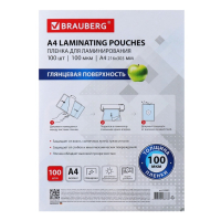 Пленка для ламинирования A4 216х303 мм, 100 мкм, 100 штук, глянцевые, BRAUBERG 530801 Пленка для ламинирования A4 216х303 мм, 100 мкм, 100 штук, глянцевые, BRAUBERG 530801