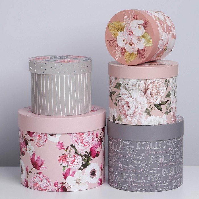 Набор коробок 5 в 1, упаковка подарочная, &laquo;Цветы&raquo;, 13 х 13,5‒19.5 х 23 см