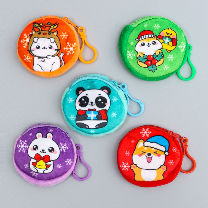 Кошелёк новогодний детский Кошелёк новогодний детский "Котик праздничный", плюшевый, цвет МИКС