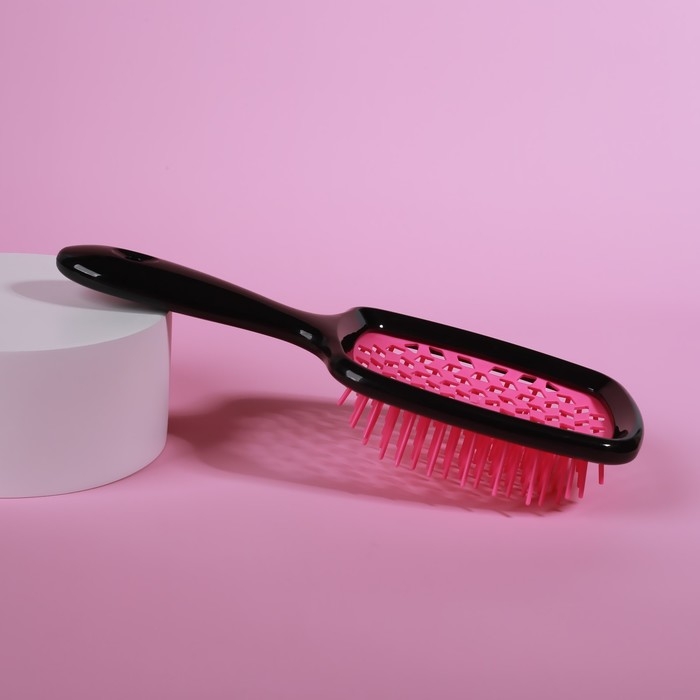 Расчёска массажная, широкая, вентилируемая, 8,5 × 20,5 см, PVC коробка, цвет чёрный/розовый Расчёска массажная, широкая, вентилируемая, 8,5 × 20,5 см, PVC коробка, цвет чёрный/розовый