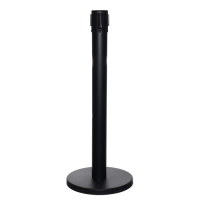 Стойка ограждения черная, с вытяжной лентой-280см, серая, высота-90см, d- 6см, напольный d-32см Стойка ограждения черная, с вытяжной лентой-280см, серая, высота-90см, d- 6см, напольный d-32см