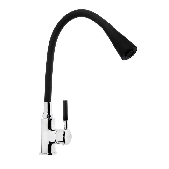 Смеситель для кухни Accoona A9890F-1, однорычажный, силиконовый излив, черный/хром Смеситель для кухни Accoona A9890F-1, однорычажный, силиконовый излив, черный/хром